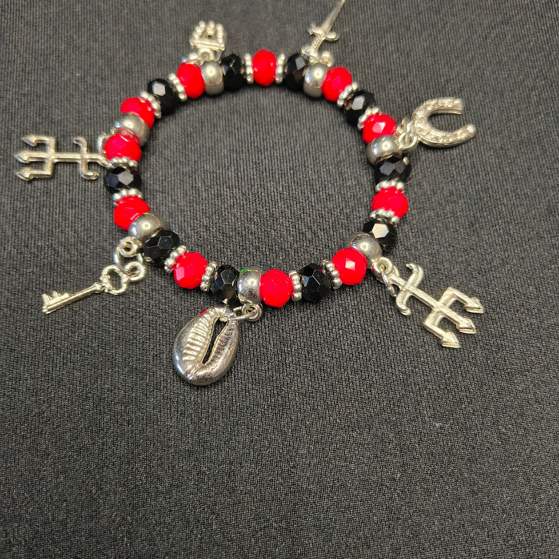 Pulseira de Exu Tranca Ruas – Pingentes de Tridente, Chave e Cadeado | Proteção e Abertura de Caminhos - Imagem 4
