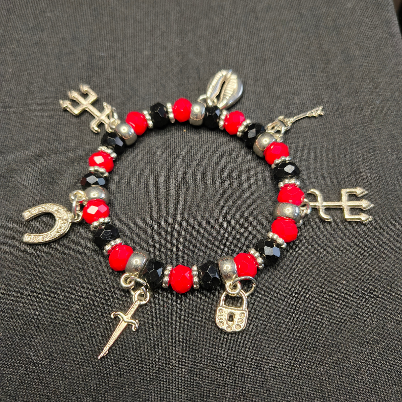 Pulseira de Exu Tranca Ruas – Pingentes de Tridente, Chave e Cadeado | Proteção e Abertura de Caminhos - Imagem 2