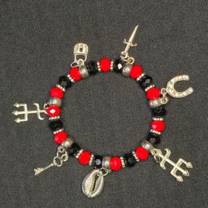 Pulseira de Exu Tranca Ruas – Pingentes de Tridente, Chave e Cadeado | Proteção e Abertura de Caminhos