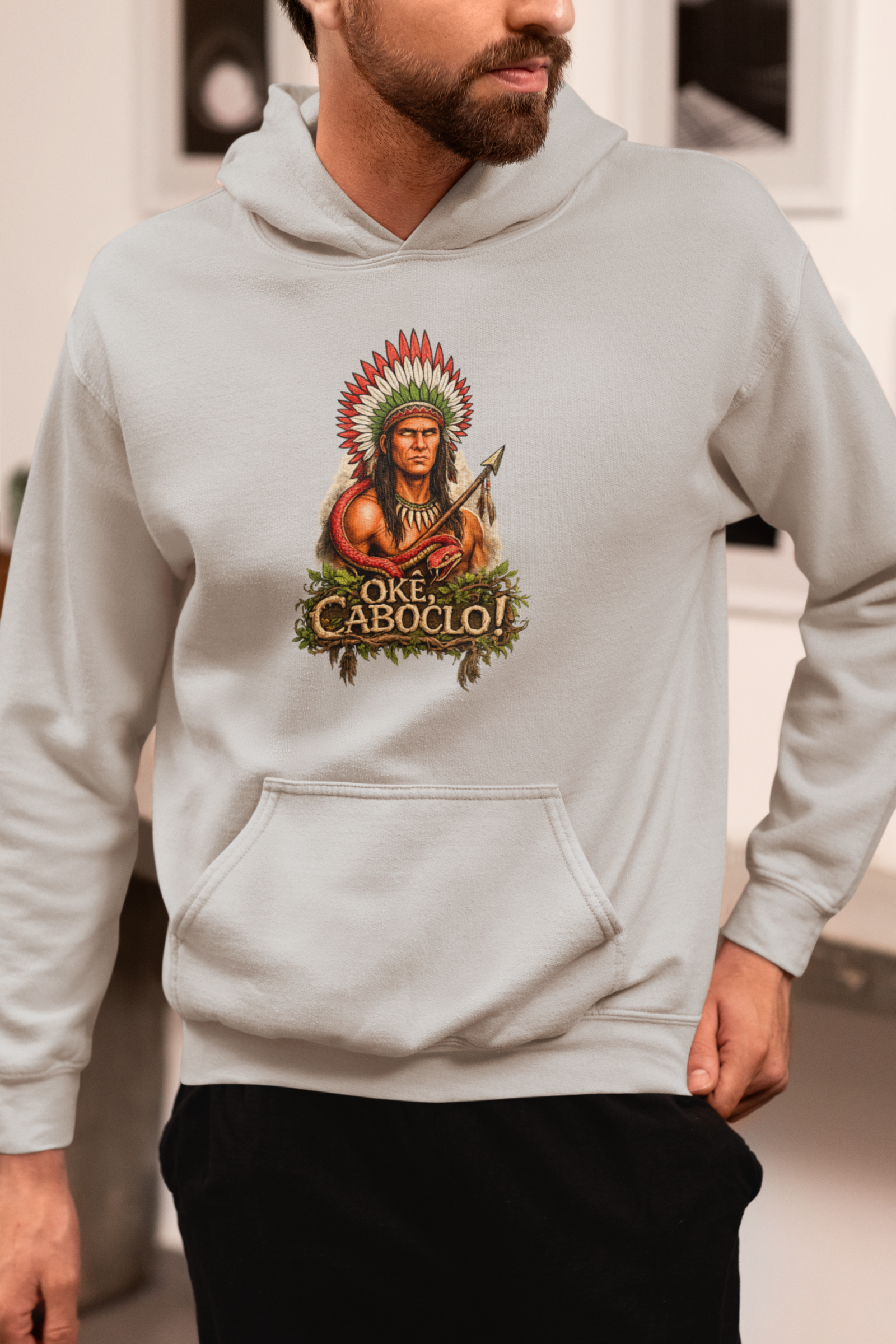 Moletom Canguru com Capuz – Estampa "Okê Caboclo"